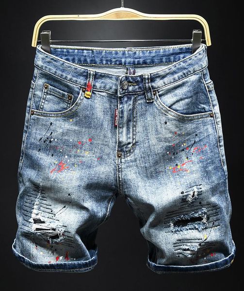 

mens designer summer shorts pants 2020 luxury jeans de designer pour hommes knee length ripped rock revival biker square jeans good quality, Blue