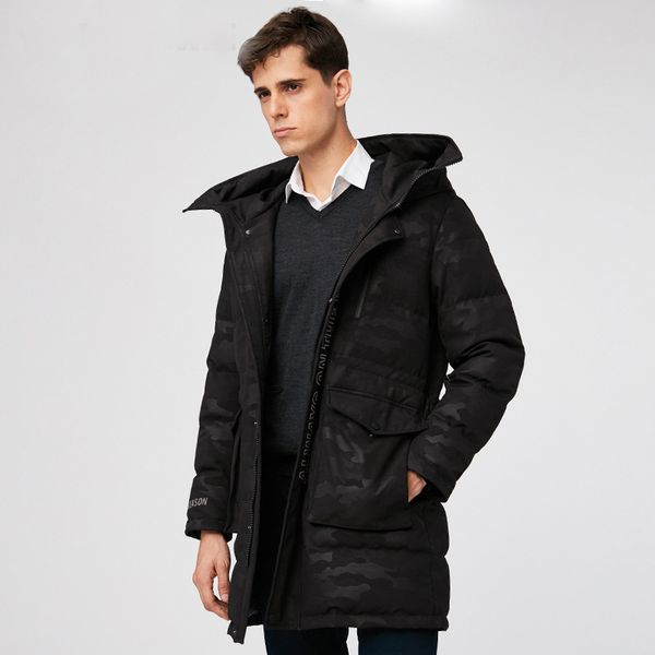 

2019 new mens winter medium-long jacket camouflage windproof coat with letter print original design large pocket, Black
