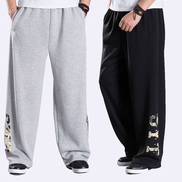 

winter spring big size hip hop joggers men harem sweatpants loose baggy wide leg fleece casual pants elastic waist trousers, Black
