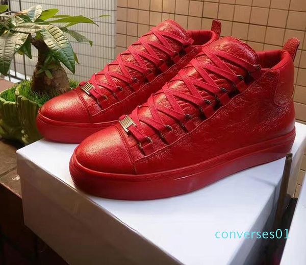 

luxury designe shoes kanye west red bottom flats leather moccasins men women high shoes casual lace up shoes sz co01, Black