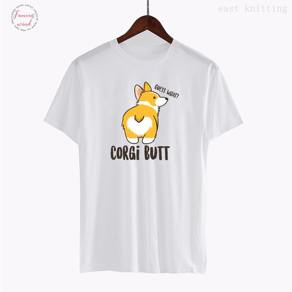 

harajuku t v neck shirts women funny corgi butt tee fashion female casual t shirt drop shipping, White