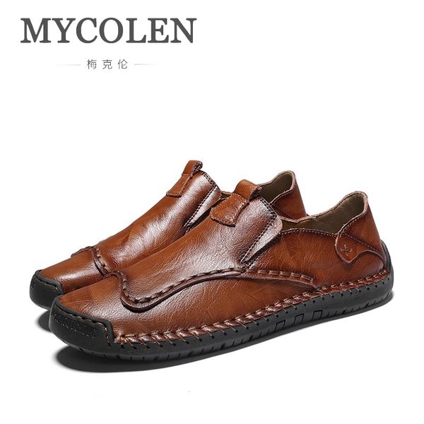 

mycolen genuine leather men shoes slip on shallow fashion party shoes mans perfect patchwork flat leather schuhe herren, Black