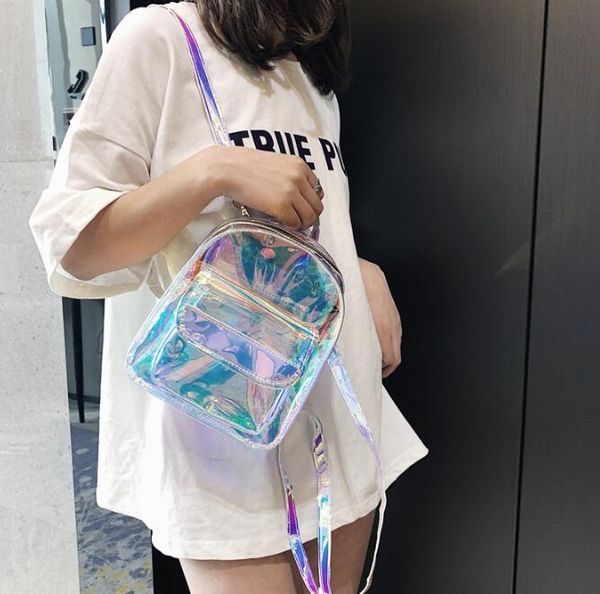 

designer women laser backpack fashion girl transparent schoolbag summer travel bag joker women shoulder backpack