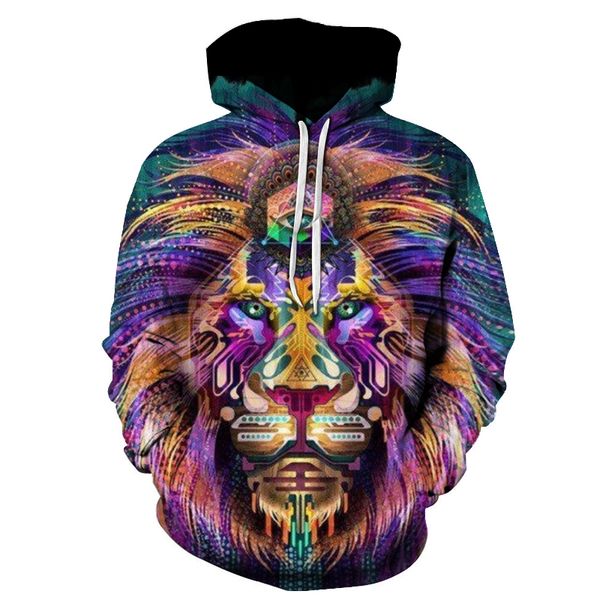 

2019 lion men women hoodies quality 3d sweatshirts funny animal pattern pullover autumn winter hooded streetwear harajuku, Black