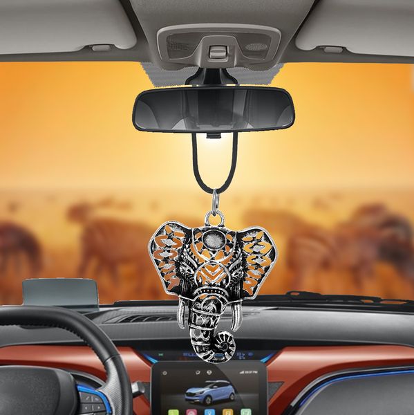 Car Pendant Elephant Head Ornaments Interior Rearview Mirror Decoration Hanging Decor Lucky Family Friends Gift Car Accessories Purple Car Interior