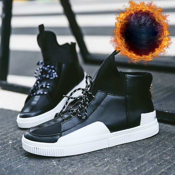 

2019 winter warm shoes men krasovki lace up casual shoes sapato tenis masculino plus velvet sneakers 45 popular erkek ayakkabi, Black