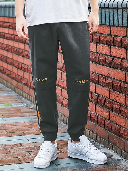 

pioneer camp 2019 new baggy pants men brand clothing letter printing trousers male 100% cotton dark grey axx902095, Black