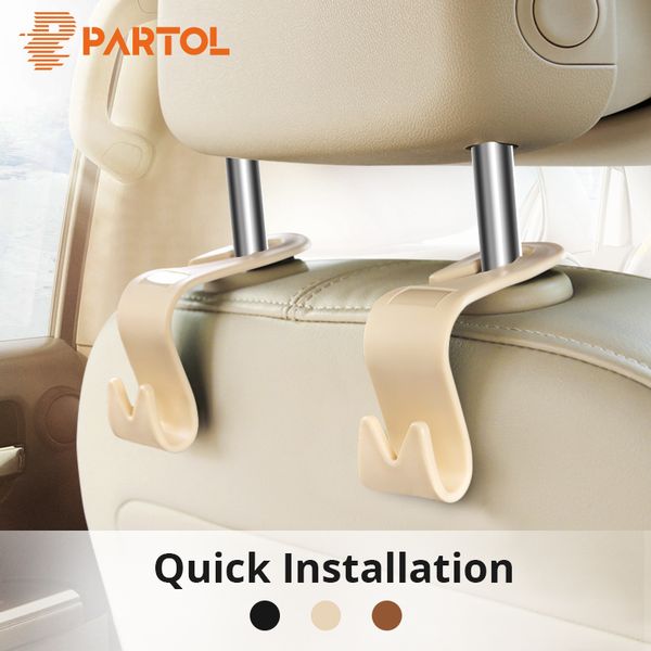 

partol car back seat hooks save room 4pcs storage hangers for automobile headrest black/beige car organizer interior accessories