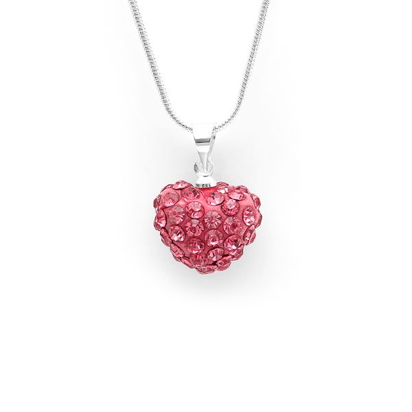 

hainon pink love heart necklaces pendant full zircon crystals pendant for women girls gift silver color chain jewelry
