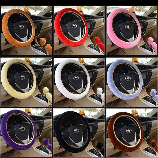 

universal plush car steering wheel cover warm solid slip wheel cushion protector party favor car decoration 10colors an1981