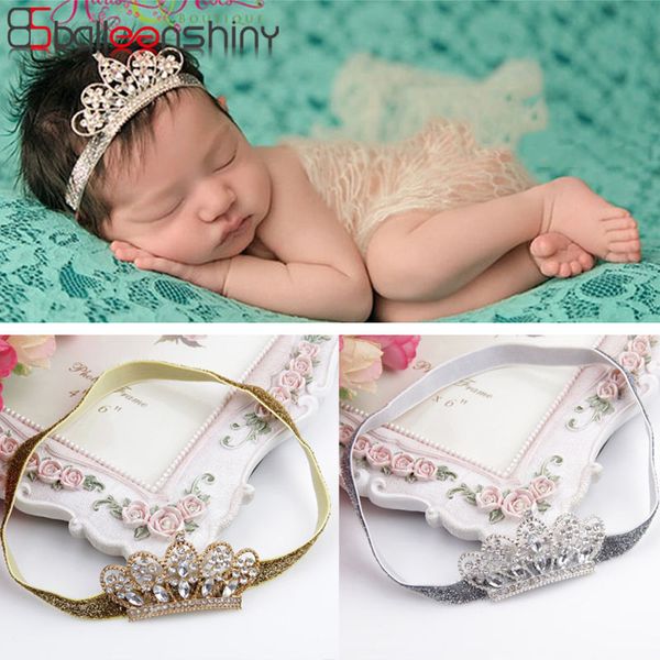 

balleenshiny pearl crystal crown children's headband baby girls princess hair accessories newborn pgraphy props headwear, Slivery;white