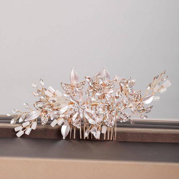 

forseven rose gold color pearl hair comb tiaras crystal flower hair combs jewelry bride headpiece wedding hair accessories jl cx200704, Slivery;golden