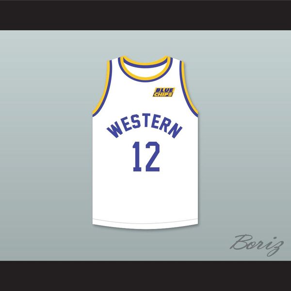 

action bronson 12 western university white basketball jersey with blue chips patch custom any name any number, Black;red