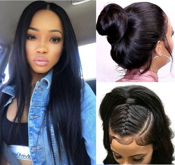 

perstar hair 360 lace frontal wig with pre plucked baby hair natural hairline straight 360 lace front human hair wigs for black women, Black;brown