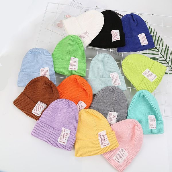 

fashion children winter plain knitted hat warm boy girl solid color candy color pointed hat knitted baby children's wool hat, Black