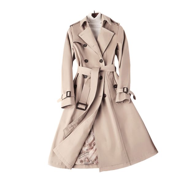 

fashion long trench coat ladies clothes 2019 spring autumn double breasted plus size slim womens windbreakers casual overcoat, Tan;black