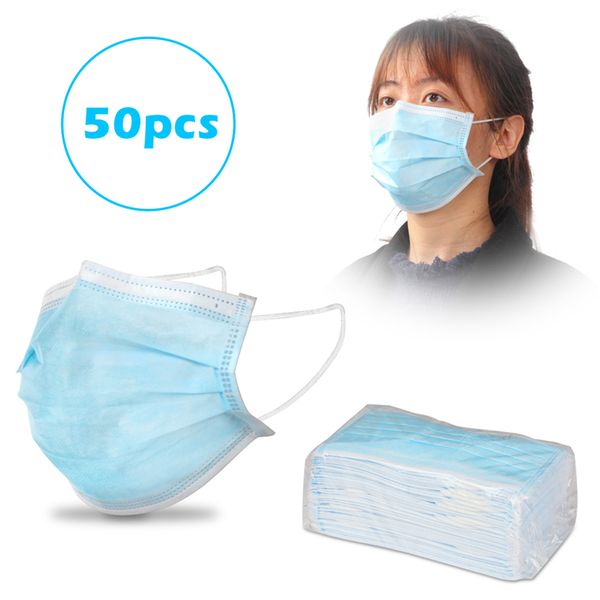 

us instock disposable face mask 3 layer ear-loop non-woven dust mask soft maschere breathable outdoor part disposable dust mask 50pcs/lot