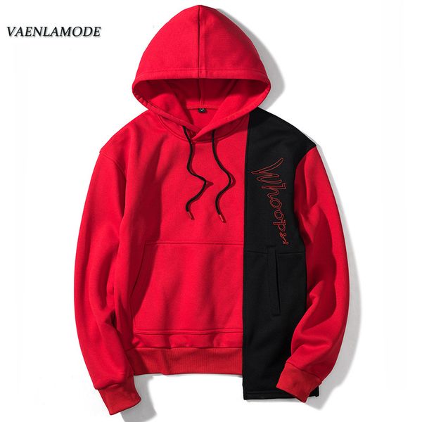 

vaenlamode 2019 new style fashion men's hoodie casual with hat cotton long sleeve hooded patchwork jumper men sweatshirt, Black