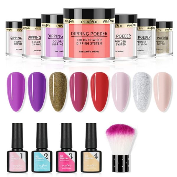

nail art kits 10pcs dip powder set 5 colors dipping base glue desiccant cleaning fluid small brush kit