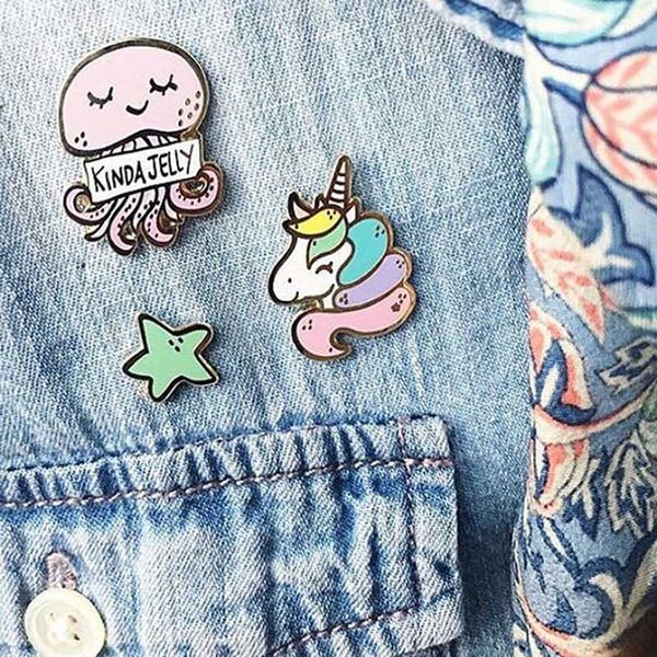 

colorful unicorn cute metal enamel brooches pins badge fashion charming horse jewelry for women coat clothing pins, Gray