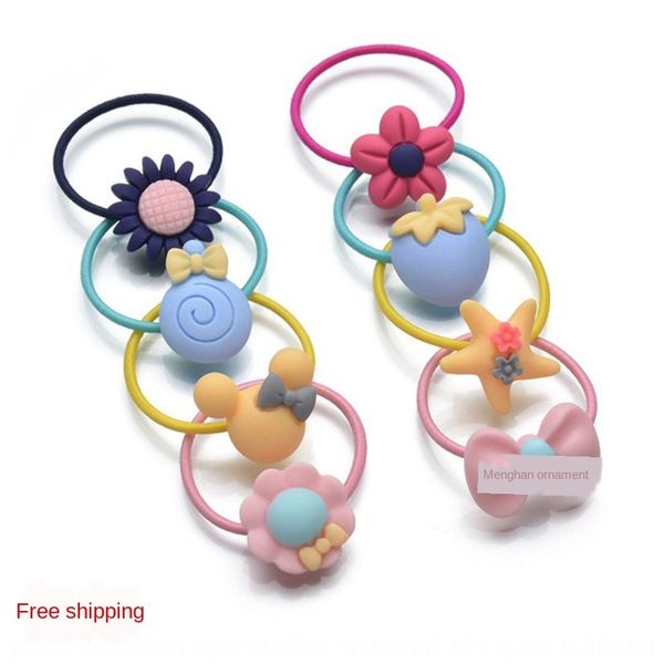 

children's rubber rope little girl's band frosted rubber band cartoon fruit baby's hair accessories headdress does not hurt h, Slivery;white