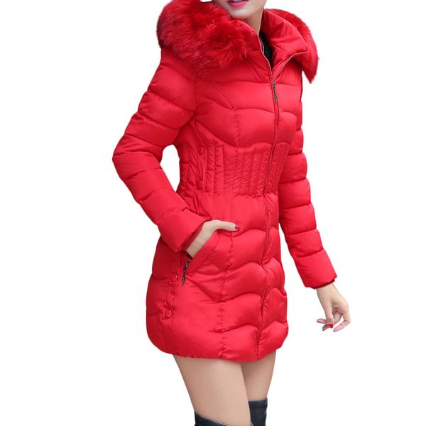 

fashionable winter ladies mid-length cotton outwears warm fashion loose overcoats large fur collar fur down cotton coat, Black