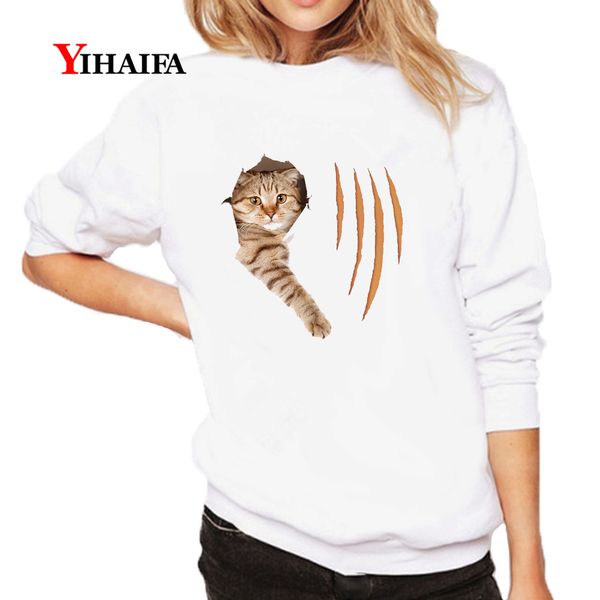 

hoodie women harajuku cat graphics pullover funny animal 3d print sweatshirts casual female tracksuit plus size, Black