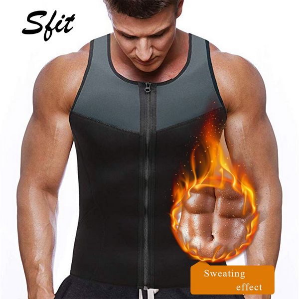 

sfit neoprene sauna vest for men sweat shirt waist trainer body shaper slimming suit weight loss casual sweat workout tanks, Black;blue