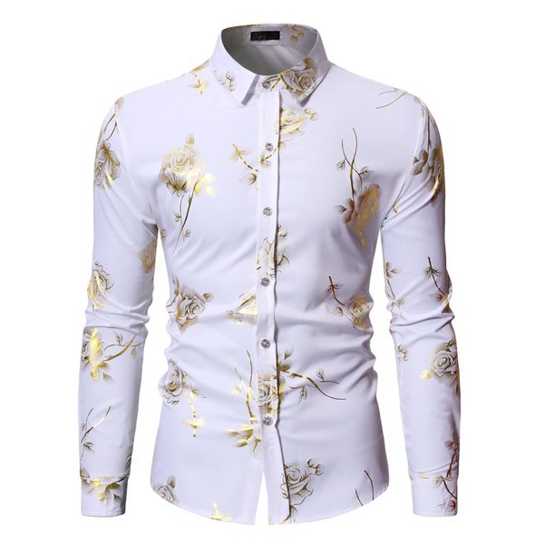 

mens casual button down dress shirts camisa masculina 2020 fashion white rose floral shirt men party wedding tuxedo shirt male, White;black