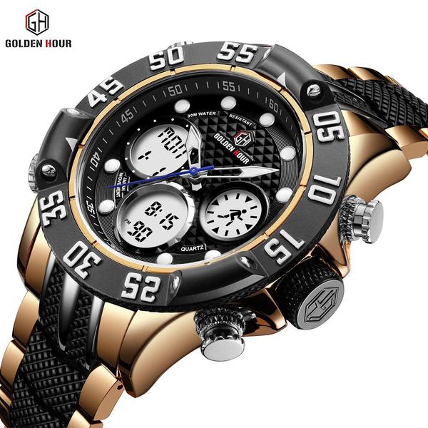 

релох hombre goldenhour luxury мужчины часы автоматический спорт цифровые часы мужской водонепроницаемый нержавеющей наручные часы relogio м, Slivery;brown