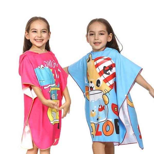 

quick drying children swimsuit kids cartoon print hooded cloak baby swimming bathrobe for outdoors yellow beach towel blue, Black