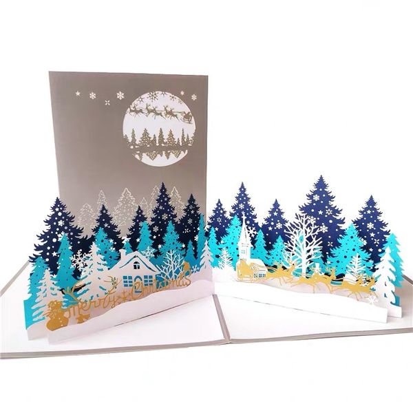 Beliebte DIY-Druck-Weihnachtsbaum-Bierform 3D-Papiergruß-Weihnachtskarte