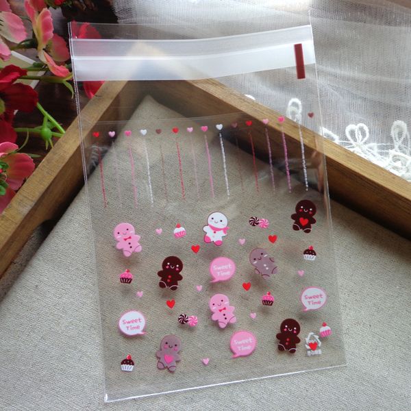 

100pcs the gingerbread man christmas transparent cookies biscuits bags self-adhesive wedding cellophane bag cake candy gift bags