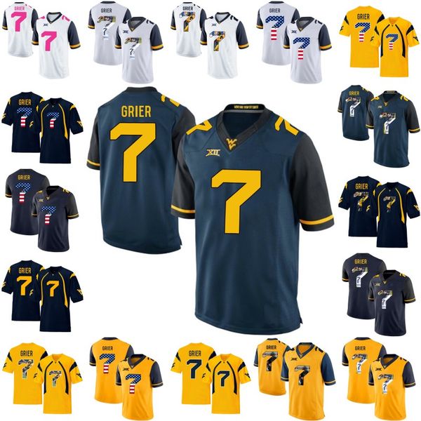 

WVU West Virginia Mountaineers 7 Will Grier Mens Women Youth NCAA College Football Jerseys Double Stitched American Flag Number