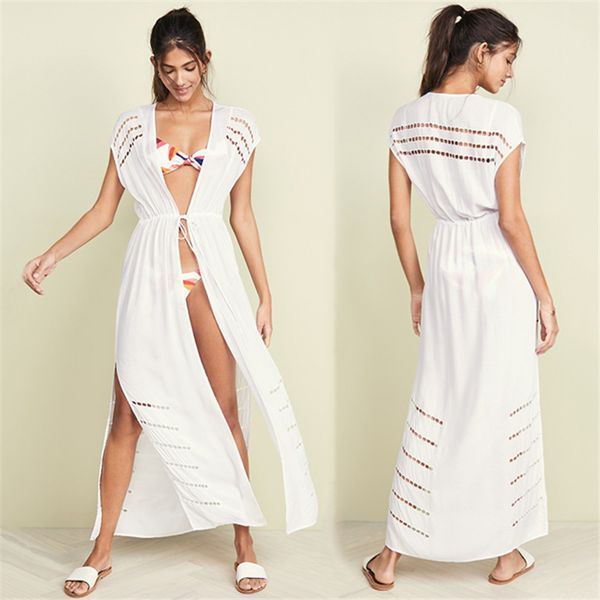 

2020 swim cover up robe plage пляжная хлопка женщин сексуальный белый пляж платье мундир длинные парео бич парео бикини cover ups, Blue;gray