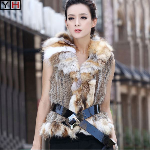 

new real fur vest 100% natural fur vest with collar waistcoats women fashion ing, Black