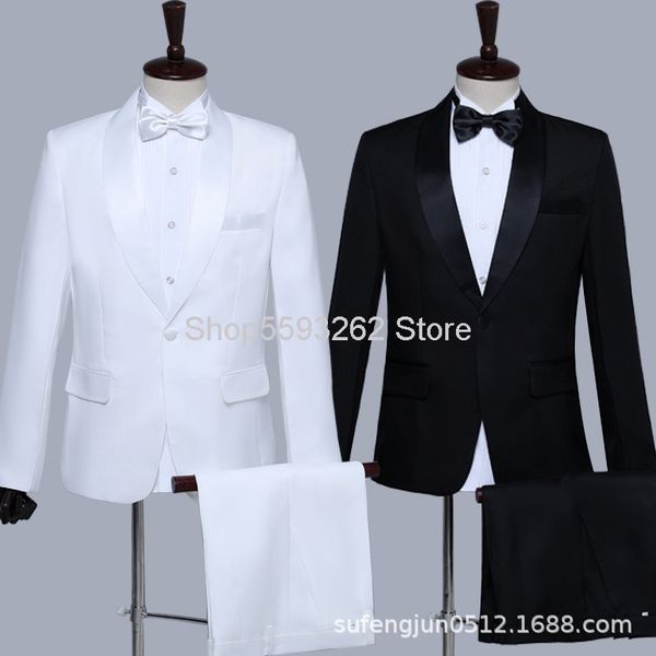 

men's suits & blazers green fruit collar men performance clothing host singer dance band red song competition chorus male suit, White;black