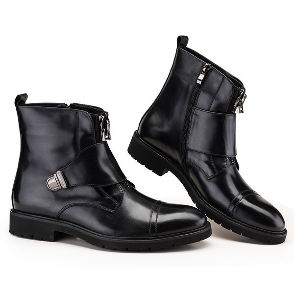 

trend men leather boots men round toe work cowhide winter leather boots cowhide shoes good quality, Black;brown