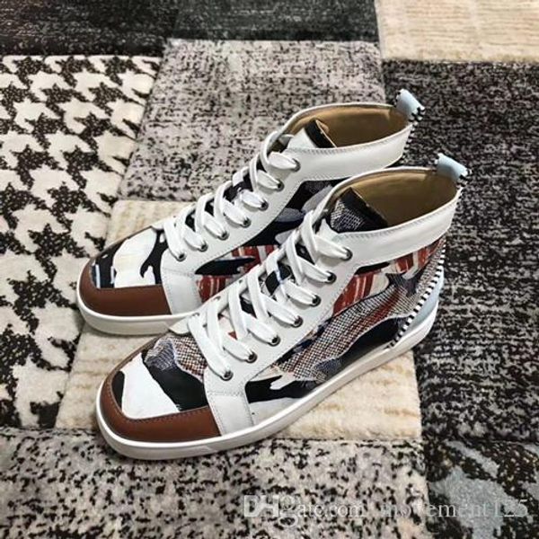 

fashion new shoes men's printed red bottom sneaker junior orlato men's flat red sole flat shoe leisure walking high graffiti train, Black