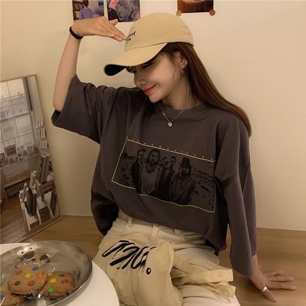 

1688 medium and long round collar t-shirt women 2020 loose student women's clothing 1688 medium and long round collar t-shirt women 202, White