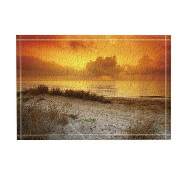 

nature scenery decor lake water beside path against burning cloud bath rugs non-slip doormat floor entrywaysdoor mat