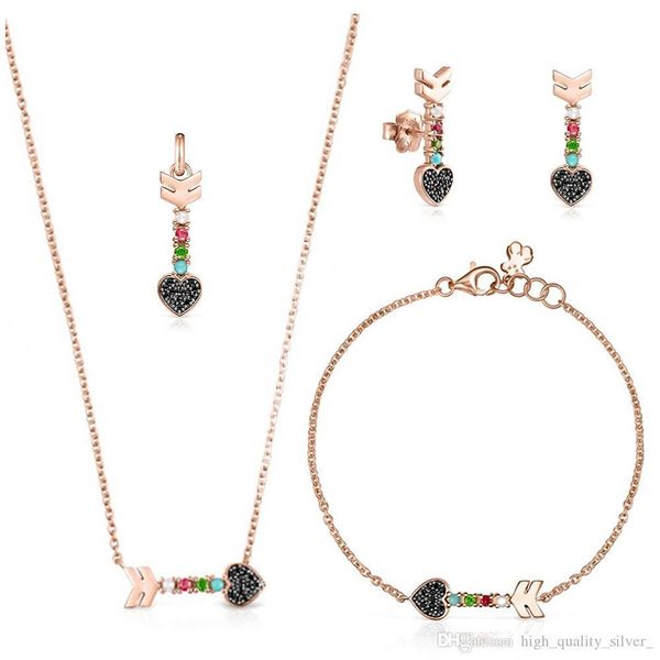 

2019 100% 925 sterling silver bear silver plated 18k rose gold at first sight multi-element bracelet necklace pendant earrings