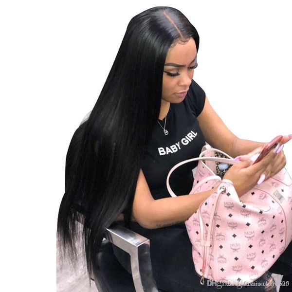 

remy straight lace front wigs pre plucked with baby hair natural color malaysian swiss lace frontal wig, Black