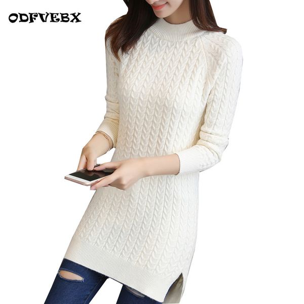 

medium long pullover sweater female spring new loose bag hip bottoming ladies solid color split fork slim knit jacket women, White;black