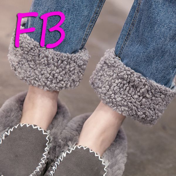 

imitation lamb fur cuff plush jeans wide leg and high waist female autumn and winter 2019 loose crimping straight pants, Blue