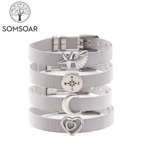 

r somsoar jewelry silver stainless steel mesh bracelet bangles with diy slide charms bracelets as mother's day gift, Golden;silver