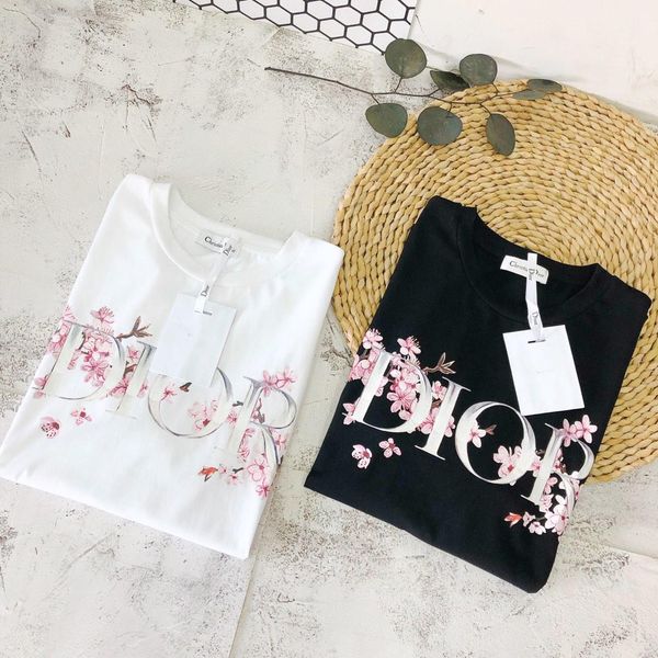 

women's designer t-shirt new arrival summer fashion brand girl tees casual brand plum flower print tees2v, White