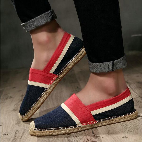 

QWEDF Fashion Men Flats Plimsolls Striped Canvas Boys Casual Linen Shoes Men Shoes Male Espadrille Fisherman CZ-58