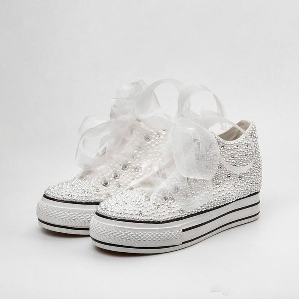 Country Wedding Shoes Women Handmade Crystals Pearls Sneakers