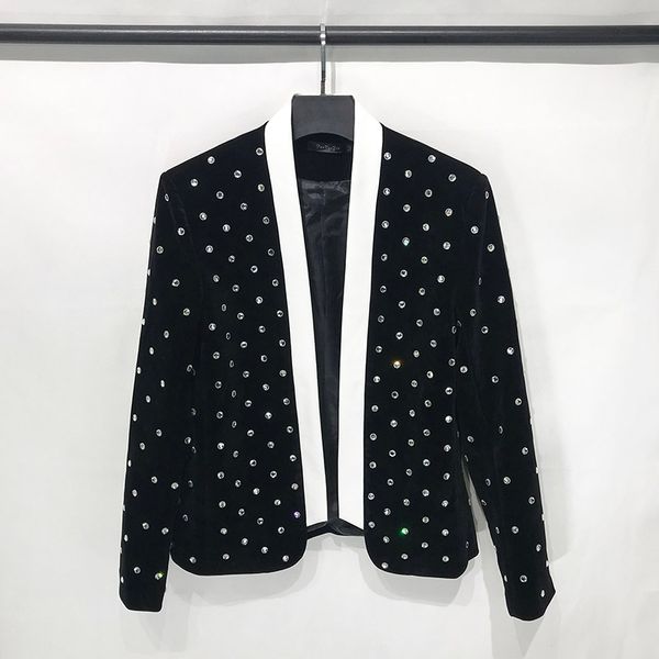 

new velvet big diamond neckless suit nightclub glitter show outfit web celebrity anchor show jacket s-xxl singer's costume, White;black